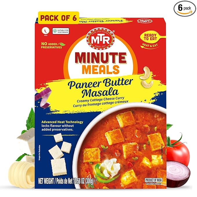 MTR - Minute Meals: Paneer Butter Masala - Creamy Cottage Cheese Curry - Tasty Indian Meal with No Added Preservatives - A Quick Meal Suitable for Vegetarians, Ready in Minutes! (Pack of 6)