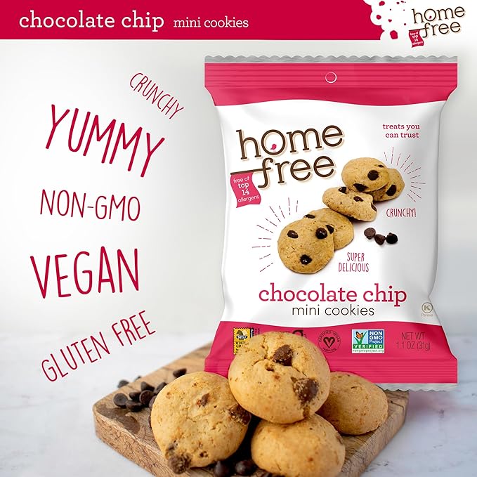 Homefree Treats You Can Trust Gluten Free Mini Cookies, Single Serve, Chocolate Chip, 1.1 Ounce (Pack of 10)