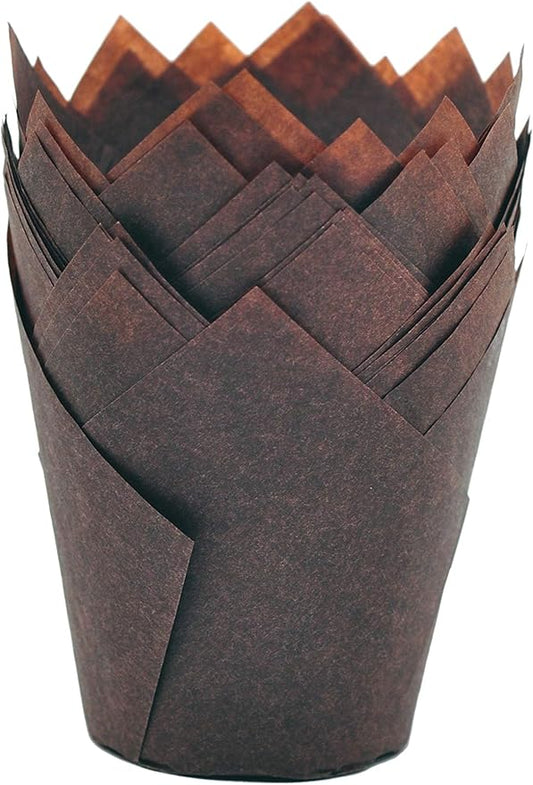 Large Muffin Greaseproof paper Baking cupcake cups, 2-1/4" x 4" Chocolate Brown Tulip Baking Cup Case of 125 pcs (125, Large)