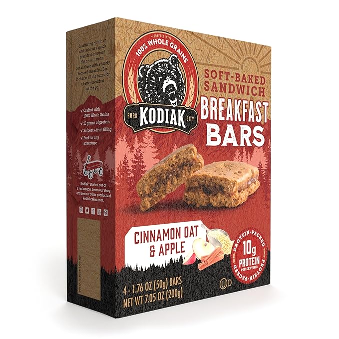 Kodiak Cakes Soft Baked Sandwich Breakfast Bar, Cinnamon Oat & Apple, High Protein, 100% Whole Grains, 12 boxes with 4 bars each (48 bars total)