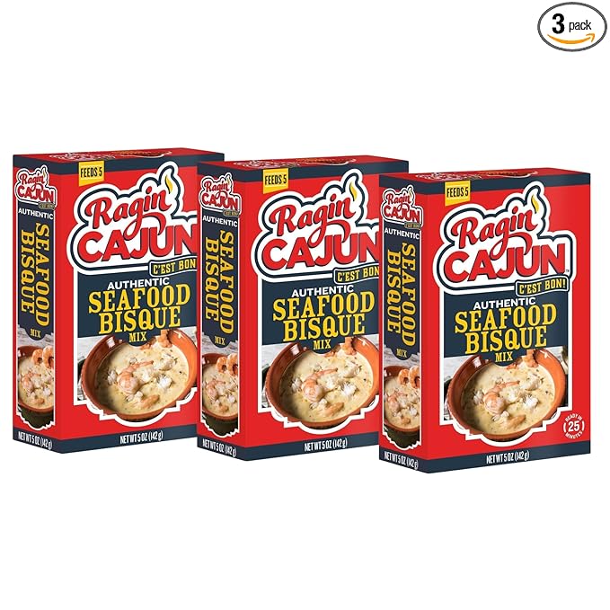 Ragin' Cajun Seafood Bisque Mix - 5 oz, Pack of 3, All Natural, No MSG - Authentic Louisiana Creole Soup for Shrimp & Crab, Ready in 25 Min