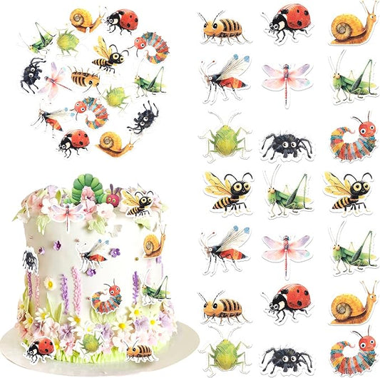 Rsstarxi 60 Pack Edible Insects Cupcake Toppers Rice Paper Dragonfly Ladybird Bee Cupcake Picks for Baby Shower Kids Birthday Party Cake Decorations Supplies