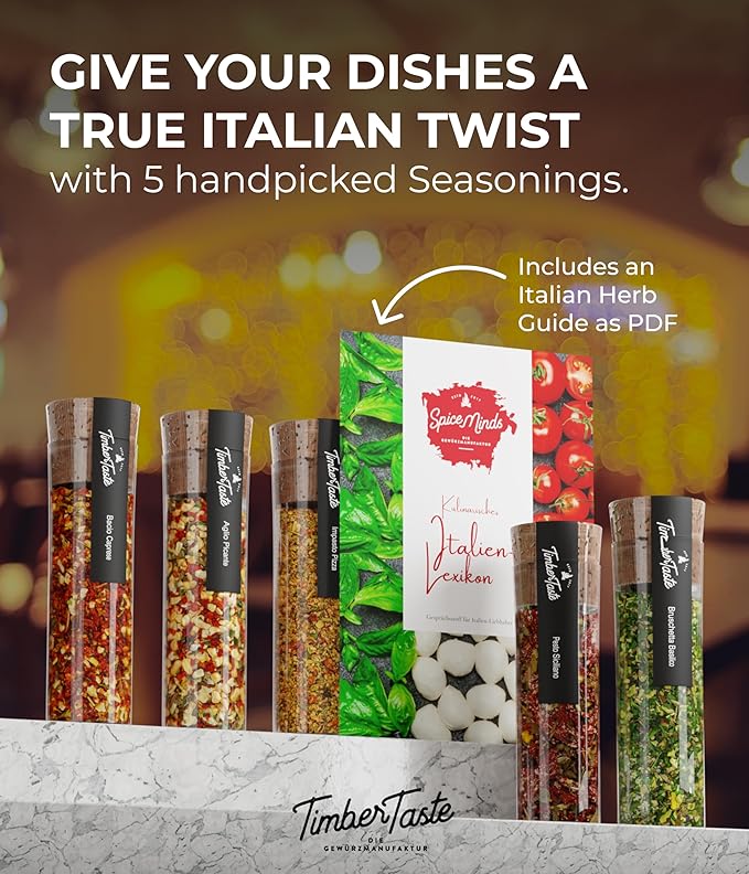 TIMBER TASTE® Italian Spice Gift Set - Gourmet Flavors of Italy - Italian Spices & Seasonings Set for Men & Women - Gifting for Men's Birthdays - Dad Birthday Gifting Ideas