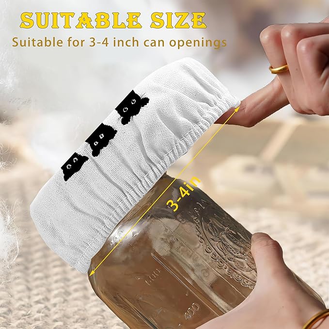 Sourdough Starter Cloth Covers Jars, Cute Black Cats Or Kombucha Kefir Fermentation Cheese Fabric Lids, Fit Jars Mouth from 3-4 inch, 5 Pack