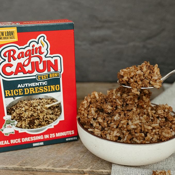 Ragin' Cajun Rice Dressing - 8 oz Box, No MSG, Authentic Louisiana Creole Rice Mix, Perfect for Quick Family Dinners, Ground Beef or Sausage Sides, Easy Cajun Recipe