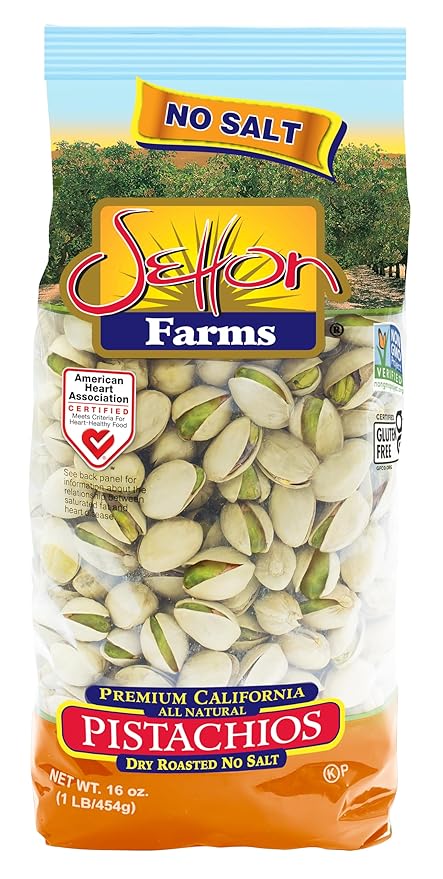 Setton Farms Dry Roasted and Unsalted Pistachios, Premium California In Shell Pistachios No Salt, 1 pound Bag (16 Ounce), Certified Non-GMO, Gluten Free, Vegan and Kosher