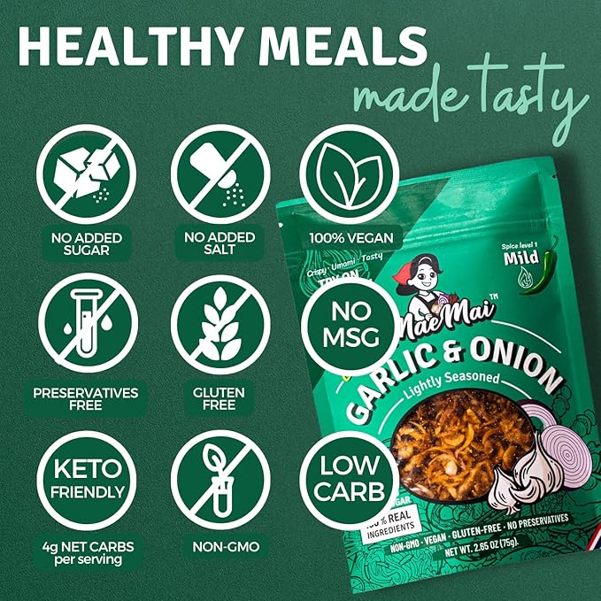 MaeMai Chili Crisp (MILD Spice) - Premium Onion & Garlic Flakes - Crispy All-Purpose Seasoning, Topper | Keto, vegan, gluten-free. Crunchy condiment for ramen add ons, rice seasoning, salads | 9.52 oz (3-PACK)