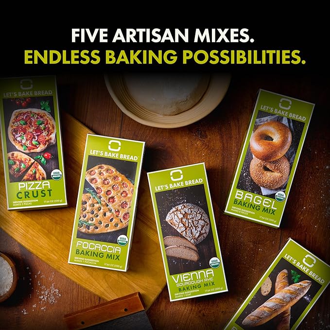 Let???Bake Bread Organic Baking Mixes - Artisan-Style Bagels & Breads - USDA Organic, Non-GMO, No Additives - Easy Home Baking - Variety Pack 17.64 oz (5 Pack)