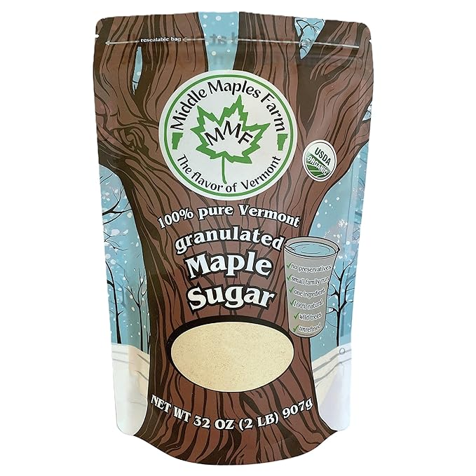 Vermont Pure Powdered Granulated Organic Maple Sugar, Product of USA, from Middle Maples Farm, 2lb resealable pouch, Non-GMO, Gluten Free, No Preservatives, Vegan