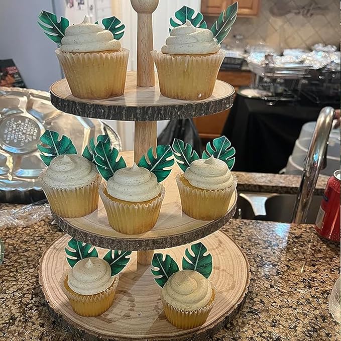 YOcity 48Pcs Edible Tropical Plam Leaves Cake Toppers Wafer Paper Tropical Palm Leaves Cupcake Toppers for Hawaii Theme Jungle Summer Party Birthday Wedding Baby Shower Cake Decoration