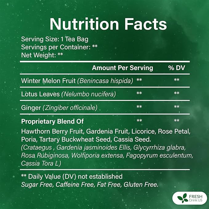 FreshDrinkUS, Oil-Reducing Herbal Tea ??40 Tea Bags | Blend of Winter Melon, Lotus Leaf, Ginger, Hawthorn, Gardenia Fruit, Rose, Cassia Seed & More | Naturally Caffeine-Free | Delicious Hot or Iced