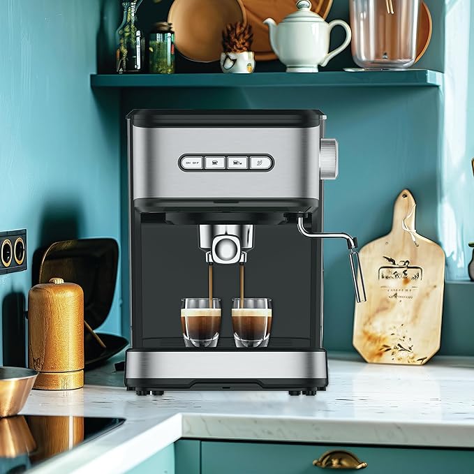 M철i Espresso Machine High Pressure - Espresso Maker with Milk Frother Steam Wand, Automatic Cappuccino & Latte Maker with Volume Control, Espresso Coffee Machine with 1.5 L Removable Water Tank-15 Bar