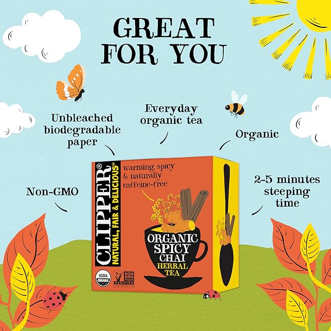 Clipper Tea Spicy Chai Herbal Tea ??Caffeine Free, USDA Organic, Great Hot or Iced ??Warming, Spicy, Natural, Fair & Delicious ??50 Tea Bags
