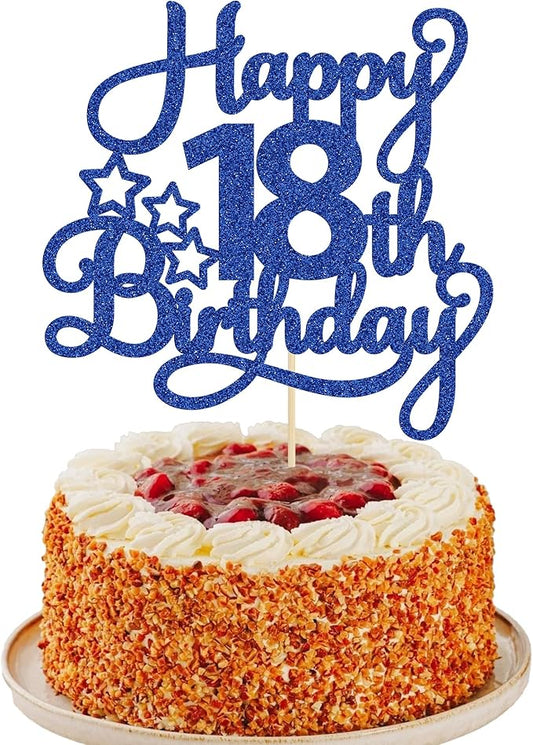 1 Pack Happy 18th Birthday Cake Topper Blue Glitter 18 & Fabulous Cheers to 18 Years Old Birthday Cake Pick for Celebrating 18th Birthday Anniversary Party Cake Decorations Supplies