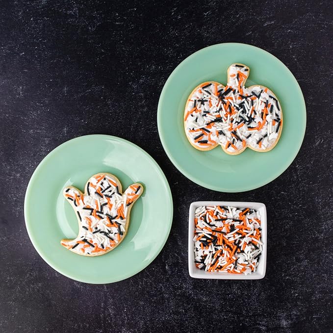 Halloween Frosting Kit with Sprinkles & Eyeballs ??11.31 oz Decorating Set with 3 Frosting Tubes (Orange, Black, White), 4 Nozzles & 2 oz Sprinkle Mix ??Cookie & Cupcake Kit for Kids & Families