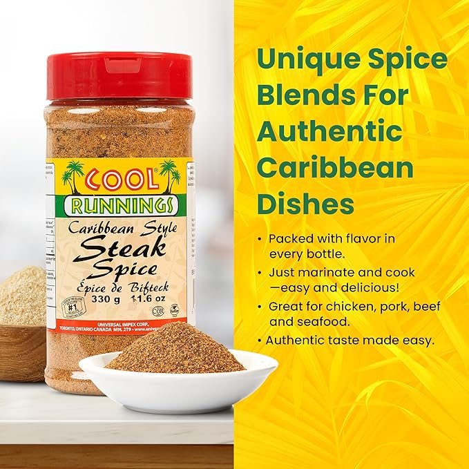 Cool Runnings Caribbean Style Steak Spice Seasoning 330g - Bold and Peppery Blend for Grilling, Roasting, and Pan-Frying Steaks and Meats