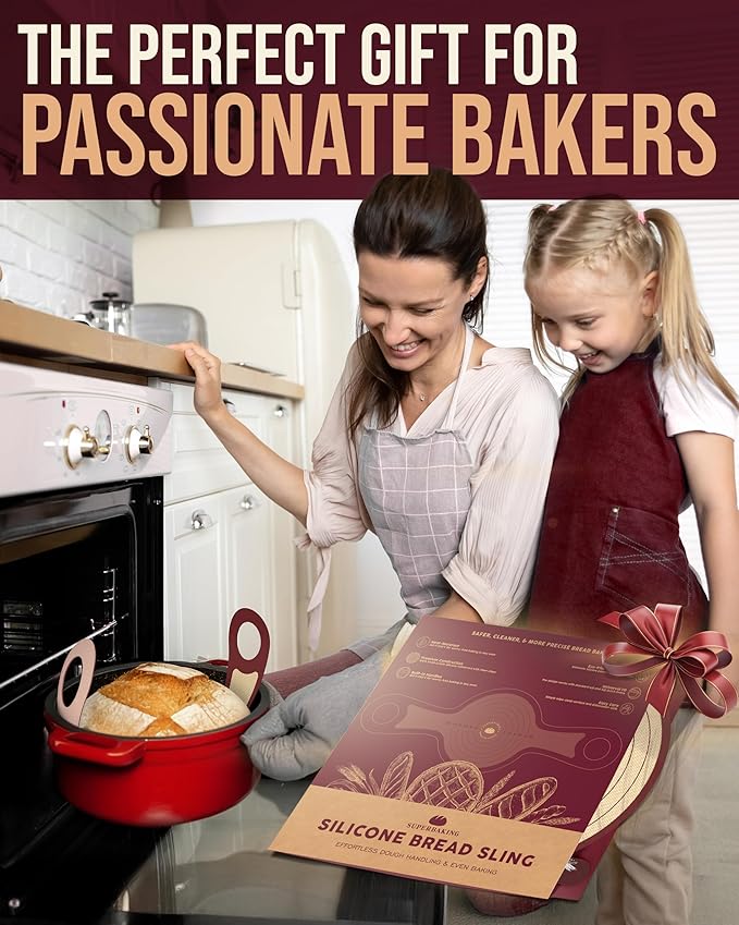 Superbaking Silicone Bread Sling 2 Pcs - 9in set of 2 Round 482F Heat Resistant Dough Lifter, Non-Stick Dutch Oven Liners, Long Handles, Reusable Sourdough Bread Baking Supplies, Sourdough Gifts