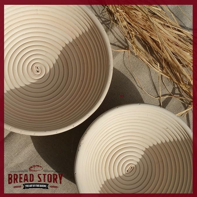 Bread Story Round Banneton Bread Proofing Basket Set ??Handmade Rattan Brotform Dough Bowl with Cloth Liner, Sourdough Tools & Baking Supplies for Home Bakers ??Baking Kit, 8.5 Inch