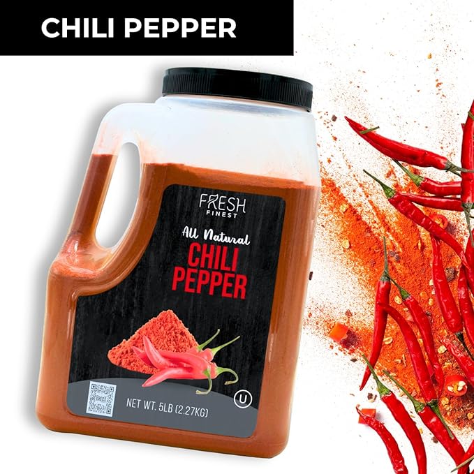 Fresh Finest Bulk Spices Commercial and Home Cooking 5 LB Chili Powder - Red Pepper Seasoning, Freshly Packed at the Source Non-GMO, Ground Red Chili Best for Stews, Meat Rubs, Salsa, and More - 5 LB