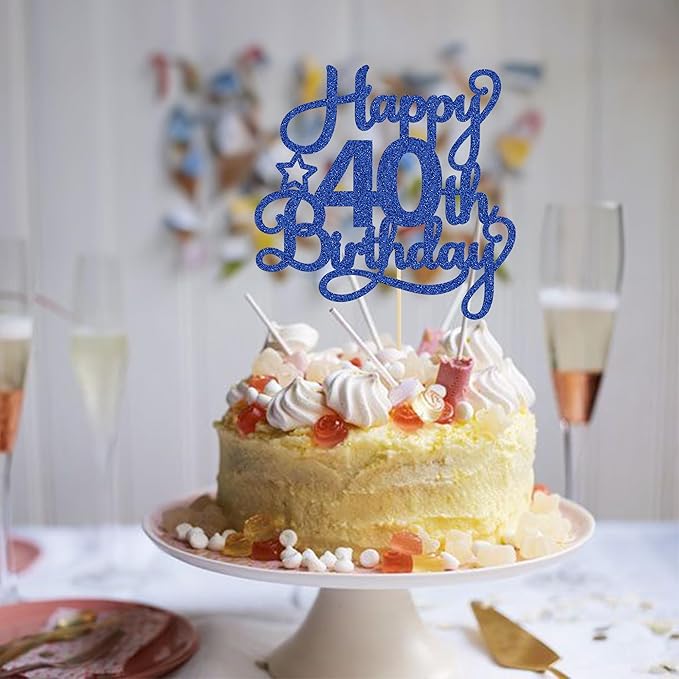 1 Pack Happy 40th Birthday Cake Topper Blue Glitter 40 & Fabulous Cheers to 40 Years Old 40th Birthday Cake Pick for Celebrating 40th Birthday Anniversary Party Cake Decorations Supplies