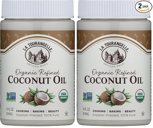 La Tourangelle, Organic Coconut Oil, Refined, For Cooking, Baking, Hair, and Skin Care, Expeller Pressed, 14 fl oz (Pack of 2)