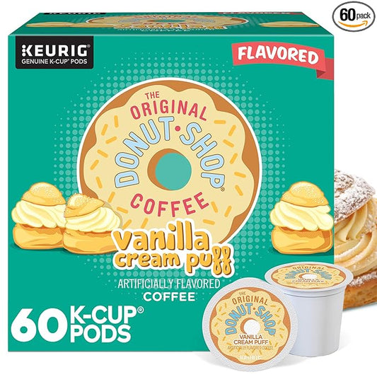 The Original Donut Shop Vanilla Cream Puff Coffee, Keurig Single Serve K-Cup Pods, Medium Roast Coffee, 60 Count, (6 Packs of 10)