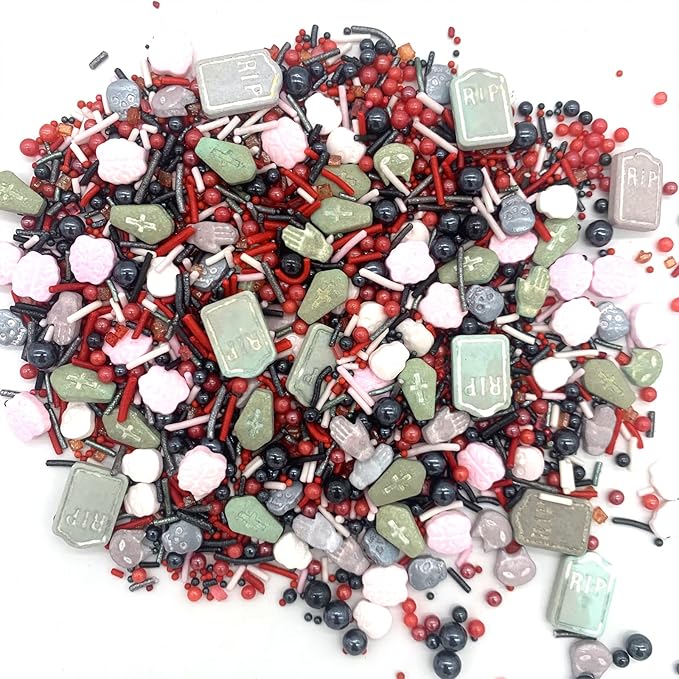 Sprinkles I 3.5 oz I Red And Black Sprinkles I Skull Bloody Sprinkles I Cake Cupcake Toppers Cookie Dessert Sprinkles Decorations