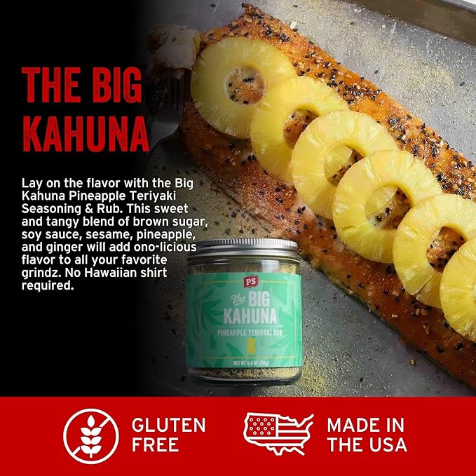 PS Seasoning Big Kahuna Pineapple Teriyaki Rub - Hawaiian BBQ Seasoning and Dry BBQ Rubs for Smoking, Grilling, Baking, Roasting - Tropical Flavor Spice Blend for Chicken, Pork, Beef, Fish, Vegetables