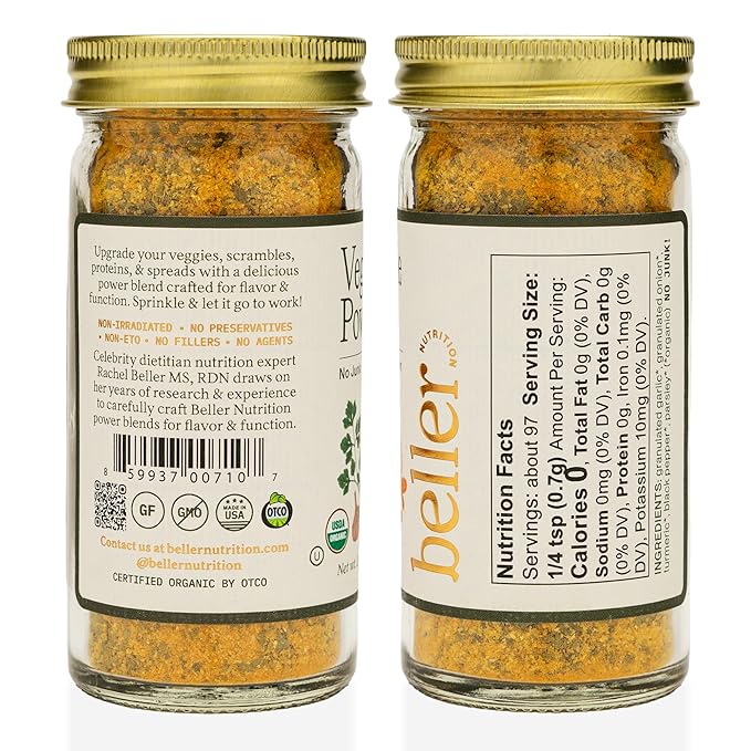 Beller Nutrition Vegitude Power | 1.4 oz | Organic Onion Powder & Garlic Powder No Salt Seasoning Spice Blend with Tumeric & Parsley | All-In-One Seasonings and Spices for Cooking Complete Seasoning