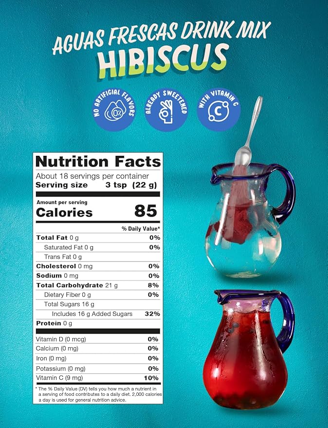 Klass Aguas Frescas |Drink Mix Hibiscus | Flavors From Natural Sources, No Artificial Flavors, With Vitamin C (Makes 7 to 9 Quarts) 14.1 Oz Family Pack (4-Pack)