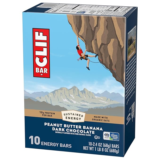 CLIF BAR - Peanut Butter Banana with Dark Chocolate Flavor - Made with Organic Oats - Energy Bars - Non-GMO - Plant Based Protein Bars (10 Pack)