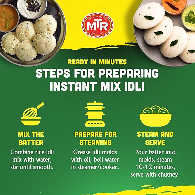 MTR Instant Assorted Mix - Ready to Cook Authentic Indian Breakfast, Lunch, Dinner or Snack Meal - No Added Preservatives - A Quick & Easy Recipe Suitable for Vegetarians - (Idli Mixes, Pack of 2)