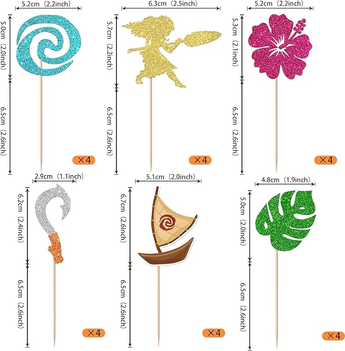 Rsstarxi 24 Pack Moana Cupcake Toppers Moana Birthday Decorations Palm Leaf Flower Cupcake Picks for Baby Shower Tropical Luau Summer Hawaiian Birthday Party Cake Decorations Favor