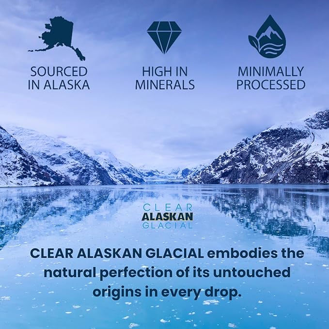 Clear Alaskan Fresh Glacier Water, Naturally Alkaline - Bottled in Aluminum with No Plastic | 16 Fl Oz (473 ml) - Pack of 12 | Natural glacial mineral water, bottled at the source in aluminum bottles