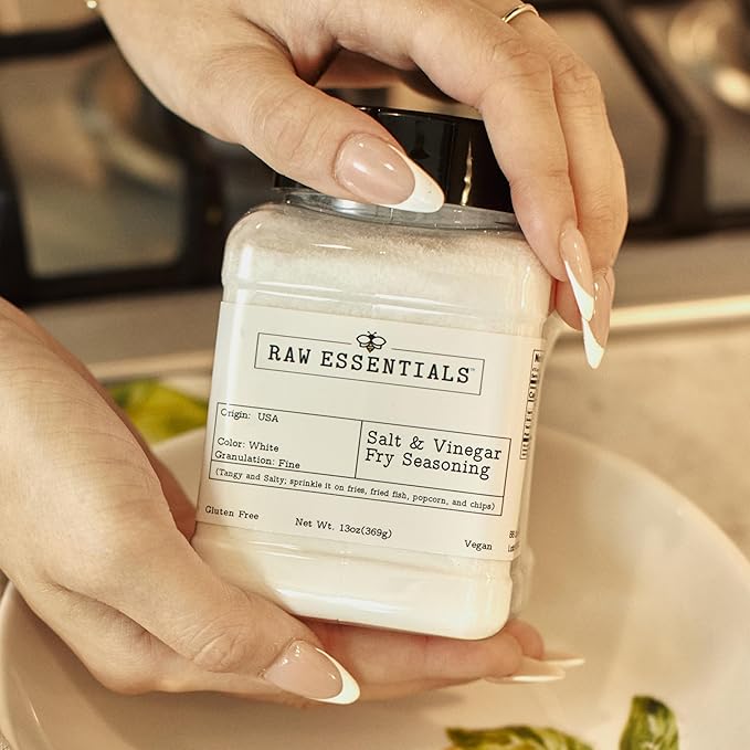 Raw Essentials Salt and Vinegar Fry Seasoning, Gourmet Fries Seasoning - Great on Fries, Fried Fish, Popcorn, and Chips - Tangy and Salty - Gluten Free and Vegan