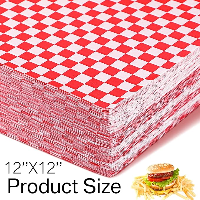 Sieral 5000 Sheets Sandwich Wrap Sheet 12 x 12 Inch Wax Paper Bulk Fast Food Basket Liners Disposable Parchment Paper Grease Resistant for Party Restaurant Wrapping(Red, White)
