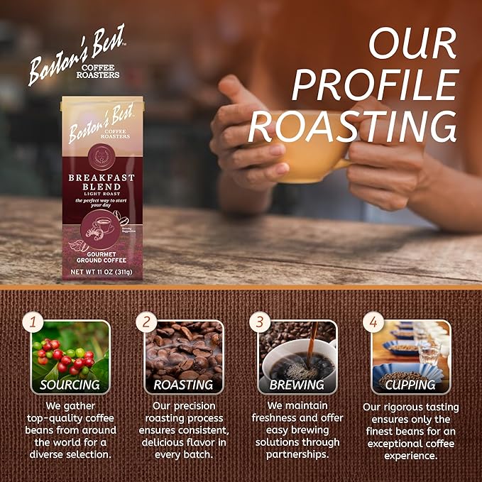 Boston???Best Coffee - Smooth Light-Roast Breakfast Blend Gourmet Premium Ground Coffee, 11 oz. / 311 g Bag