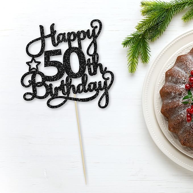 1 Pack Happy 50th Birthday Cake Topper Black Glitter 50 & Fabulous Cheers to 50 Years Old 50th Birthday Cake Pick for Celebrating 50th Birthday Anniversary Party Cake Decorations Supplies