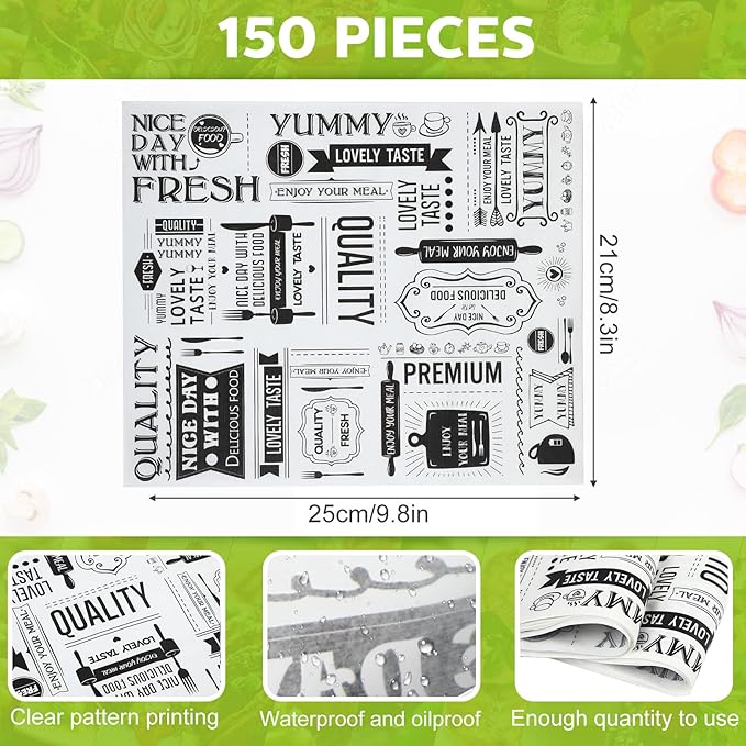 Wax Paper Sheets Deli Newsprint Food Basket Liners Sandwich Wrapping Paper Grease Resistant Waterproof Wrapping Tissue Hamburger Picnic Tissue for Baking Kitchen 8.3 x 9.8 Inch(150 Pcs)