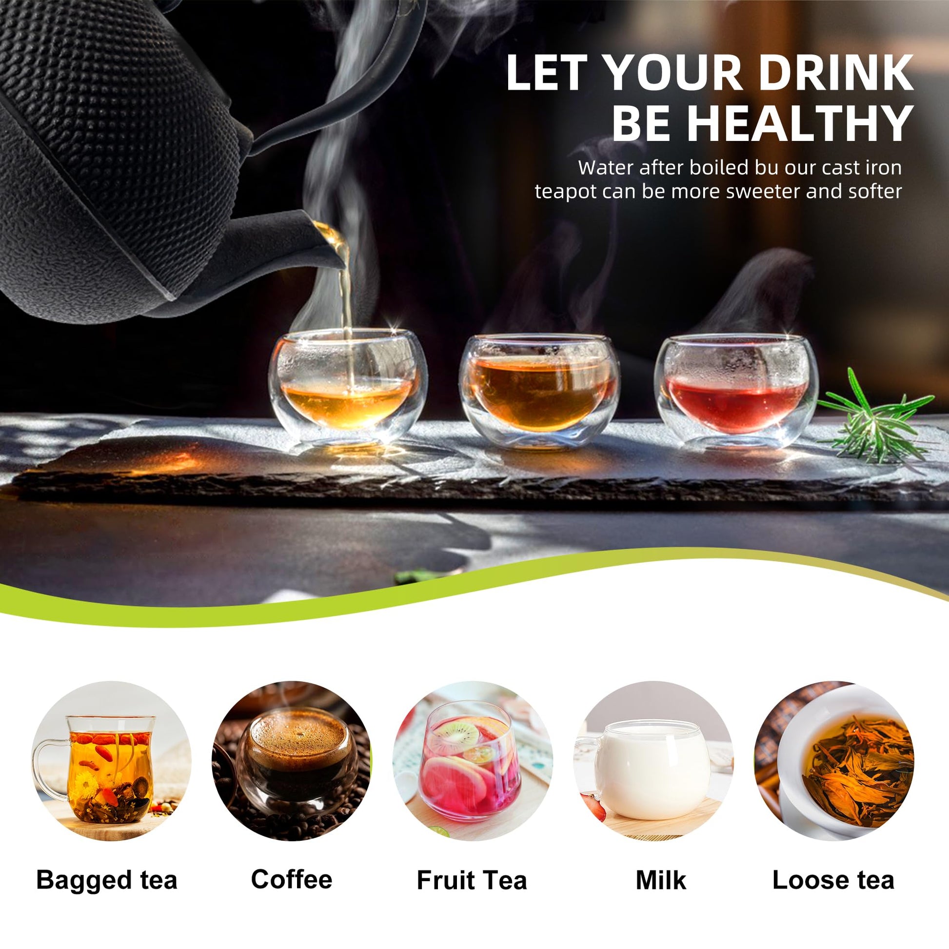suyika Japanese Tetsubin Cast Iron Teapot Tea Kettle pot with Stainless Steel Infuser for Stovetop