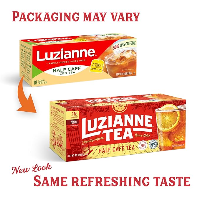 Luzianne Unsweetened Half-Caff Iced Tea Bags, Family Size, 18ct Box (Pack of 1)