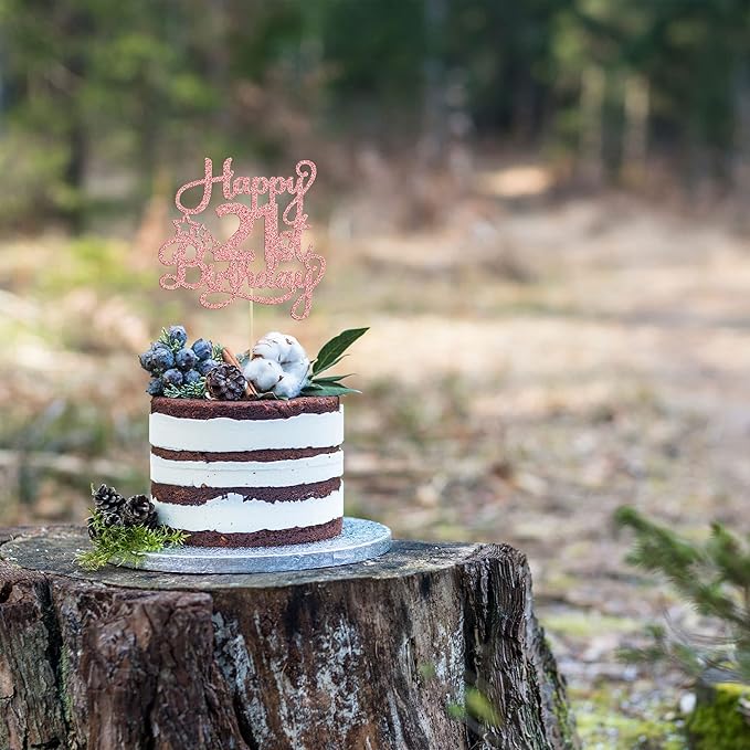 1 Pack Happy 21st Birthday Cake Topper - Rose Gold Glitter '21 & Fabulous' - Cheers to 21 Years Old Cake Pick for Celebrating Anniversary Party Decorations Supplies