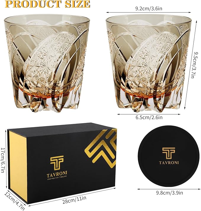 Old Fashioned Whiskey Glasses Edo Kiriko Whisky Glass - 11 Oz Hand Cut Wineware For Scotch, Bourbon, Liquor and Cocktail Drinks - Great Whiskey Gifts In Gift Carton (2 Pack)