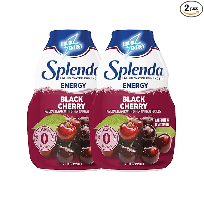 SPLENDA Energy Liquid Water Enhancer Drops, Sugar Free, Zero Calorie, Natural Flavor, Concentrated Drink Mix, 3.11 Fl Oz Each Bottle (Black Cherry, 2 Pack)