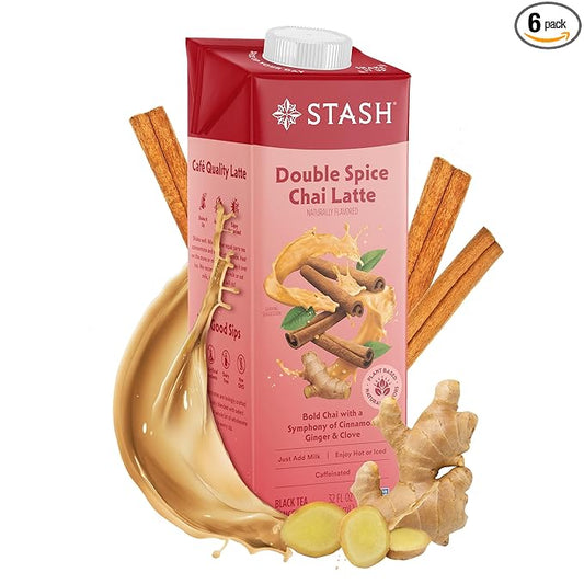 STASH Double Spice Chai Latte Concentrate - Barista Style Caffeinated Chai Tea Beverage - Crafted in Oregon - Plant Based and Dairy-Free, Serve Hot or Iced, 32 fl oz (Pack of 6)