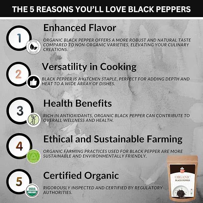 SPICY ORGANIC Whole Black Pepper - 4 lb. - Fresh and Aromatic Peppercorns, Perfect for Grinder Refill and Seasoning, USDA Certified Organic, Gluten-Free, Non-GMO Spice