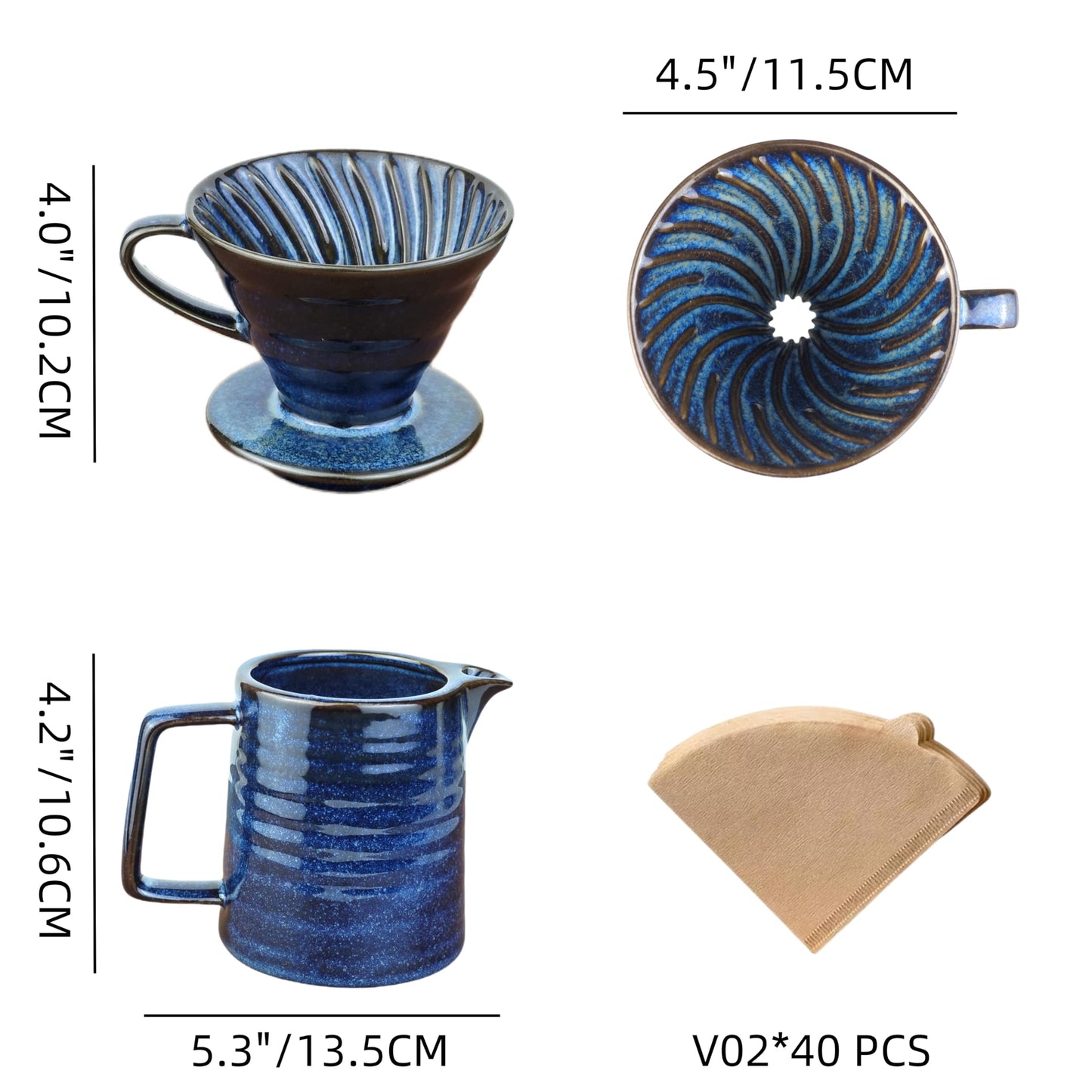 HYAXGM Pour Over Coffee Maker,Ceramic Coffee Maker With 40 pcs Paper Filter，15oz/450ml Pour Over