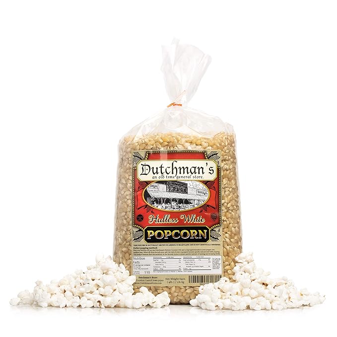 Dutchman's White Popcorn: Medium Popcorn Kernels for Popping in Microwave, Stovetop - Non GMO and Gluten Free Gourmet Popping Corn - 4 Pound Refill Bag
