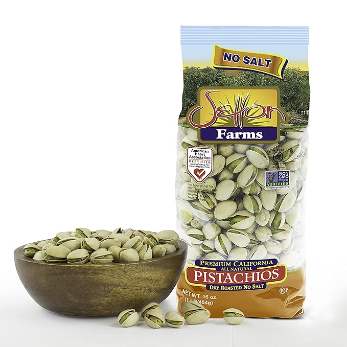 Setton Farms Dry Roasted and Unsalted Pistachios, Premium California In Shell Pistachios No Salt, 1 pound Bag (16 Ounce), Certified Non-GMO, Gluten Free, Vegan and Kosher
