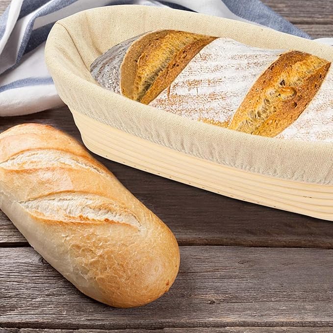 2PACK 12 inch Oval Bread Proofing Basket Banneton Bread Dough Proofing Rising Rattan Basket & Liner for Baking Bread Making